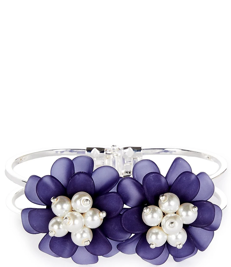 Dillard's Frosty Blue Flowers Statement Bangle Bracelet