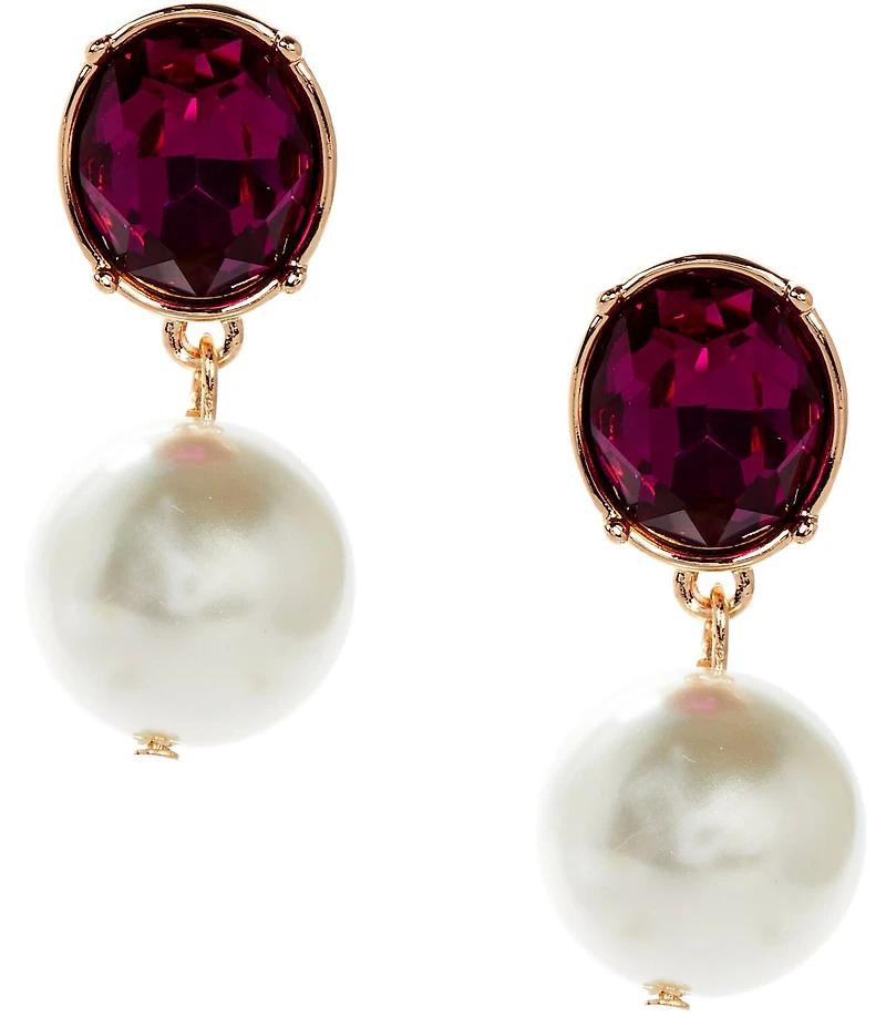 Dillard's Fuchsia Oval Stone Pearl Drop Earrings