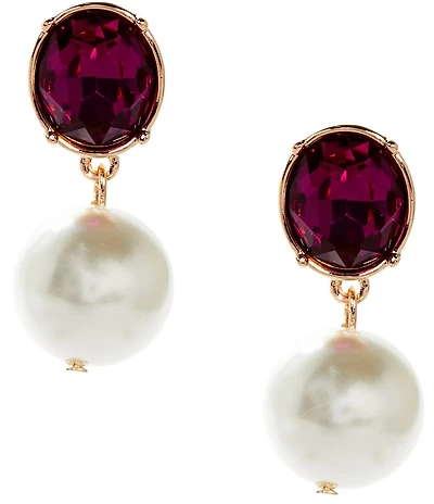 Dillard's Fuchsia Oval Stone Pearl Drop Earrings