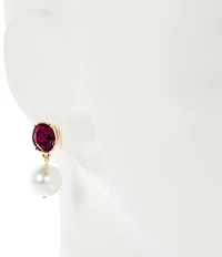 Dillard's Fuchsia Oval Stone Pearl Drop Earrings