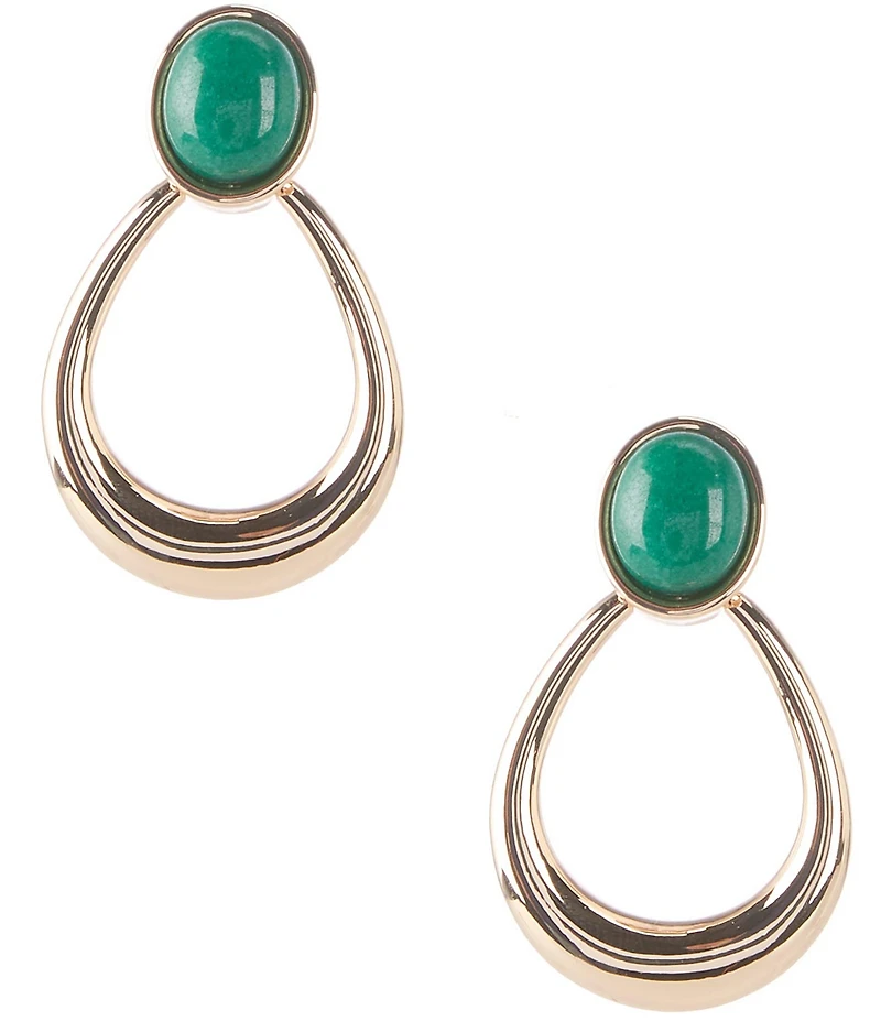 Dillard's Green Stone Open Teardrop Door Knocker Orbital Earrings