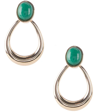 Dillard's Green Stone Open Teardrop Door Knocker Orbital Earrings