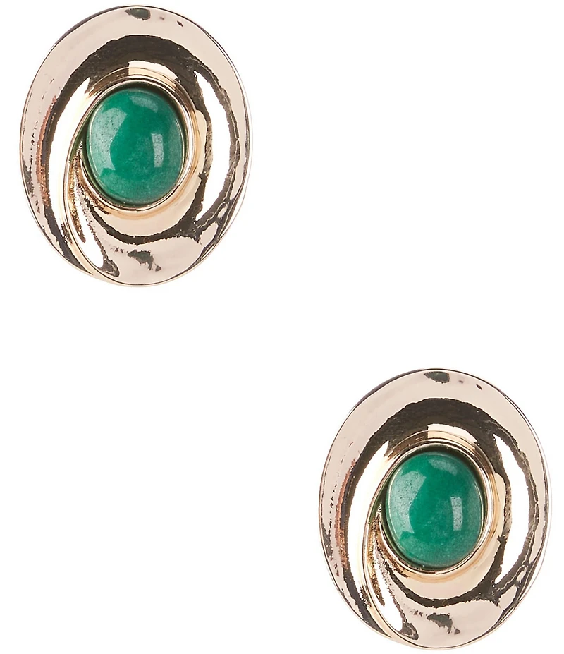 Dillard's Green Stone Swirl Oval Metal Clip Earrings