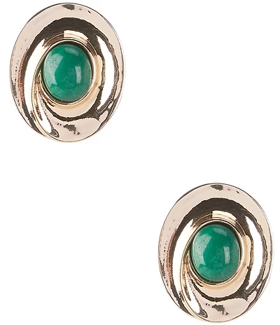 Dillard's Green Stone Swirl Oval Metal Clip Earrings