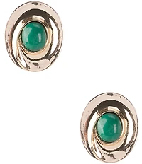 Dillard's Green Stone Swirl Oval Metal Clip Earrings