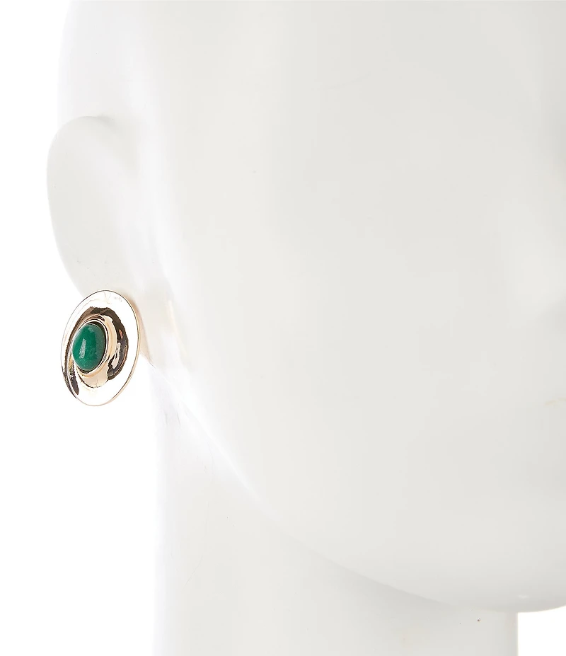 Dillard's Green Stone Swirl Oval Metal Clip Earrings