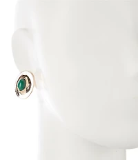 Dillard's Green Stone Swirl Oval Metal Clip Earrings