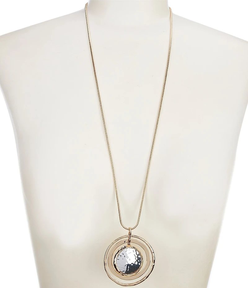 Dillard's Hammered Metal Orbital Pendant Long Strand Necklace