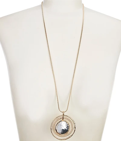 Dillard's Hammered Metal Orbital Pendant Long Strand Necklace
