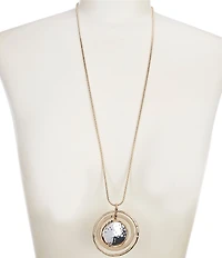 Dillard's Hammered Metal Orbital Pendant Long Strand Necklace