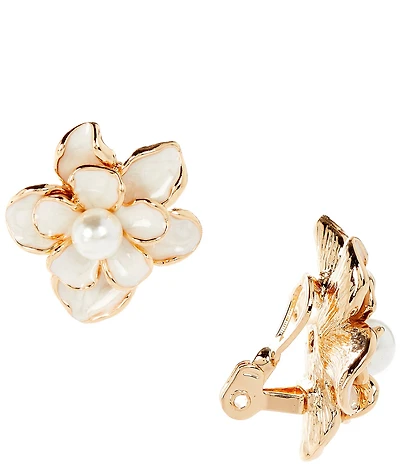 Dillard's Ivory Enamel Pearl Flower Clip Stud Earrings