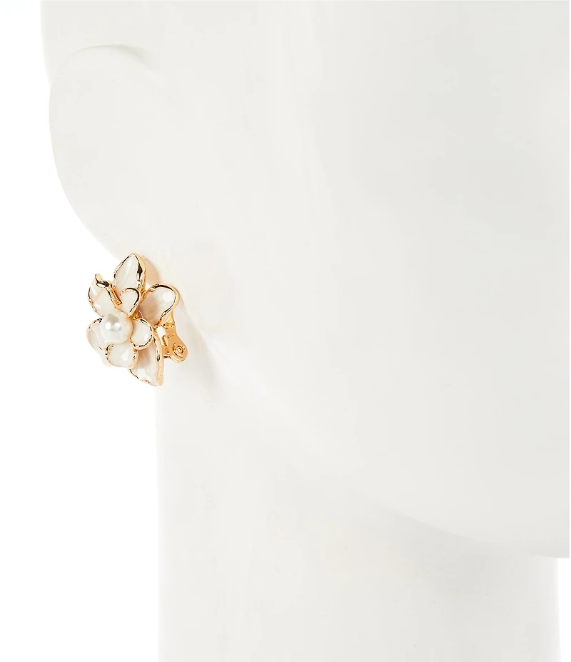 Dillard's Ivory Enamel Pearl Flower Clip Stud Earrings