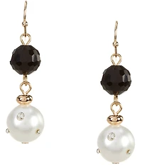 Dillard's Jet Faceted Bead Crystal Stone Pearl Linear Earrings