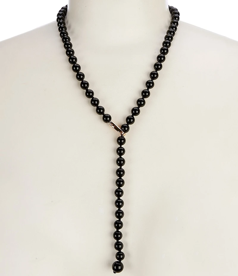 Dillard's Jet Glass Beaded Knotted Thread Y Necklace