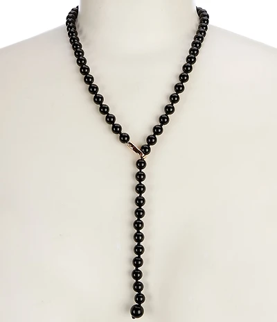Dillard's Jet Glass Beaded Knotted Thread Y Necklace