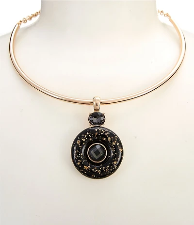Dillard's Jet Gold Flake Round Pendant Collar Necklace