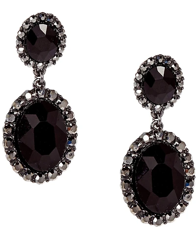 Dillard's Jet Oval Stone Hematite Pave Edge Drop Earrings