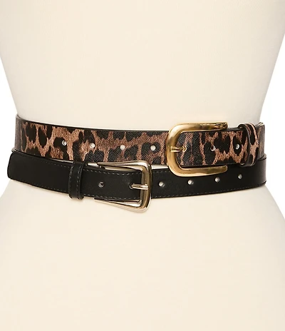 Dillard's Leopard Elongated Buckle & Saffiano Western Buckle 2 For 1 Belt Set