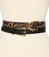 Dillard's Leopard Elongated Buckle & Saffiano Western Buckle 2 For 1 Belt Set