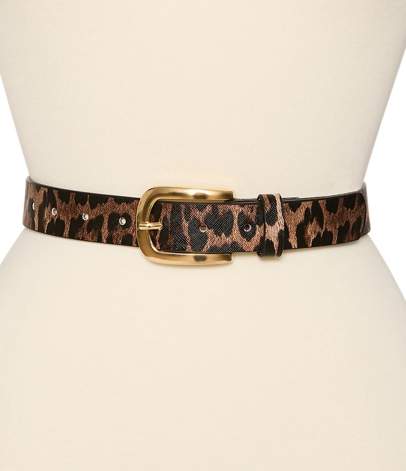 Dillard's Leopard Elongated Buckle & Saffiano Western Buckle 2 For 1 Belt Set