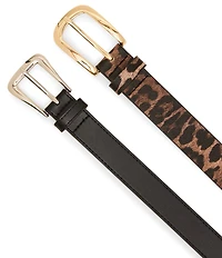 Dillard's Leopard Elongated Buckle & Saffiano Western Buckle 2 For 1 Belt Set