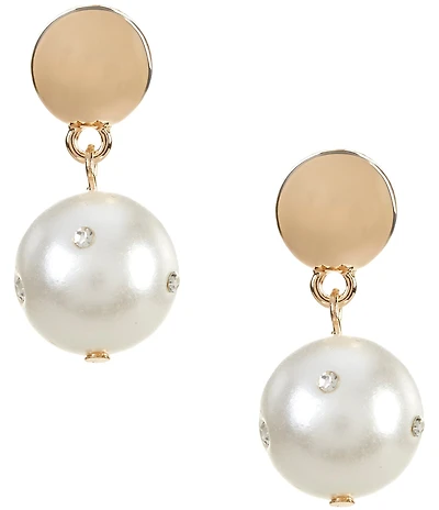 Dillard's Metal Stud Crystal Stone Pearl Drop Earrings
