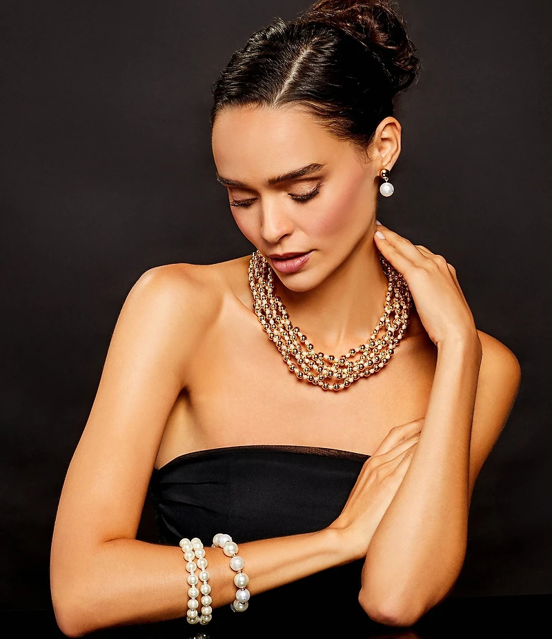 Dillard's Metal Stud Crystal Stone Pearl Drop Earrings