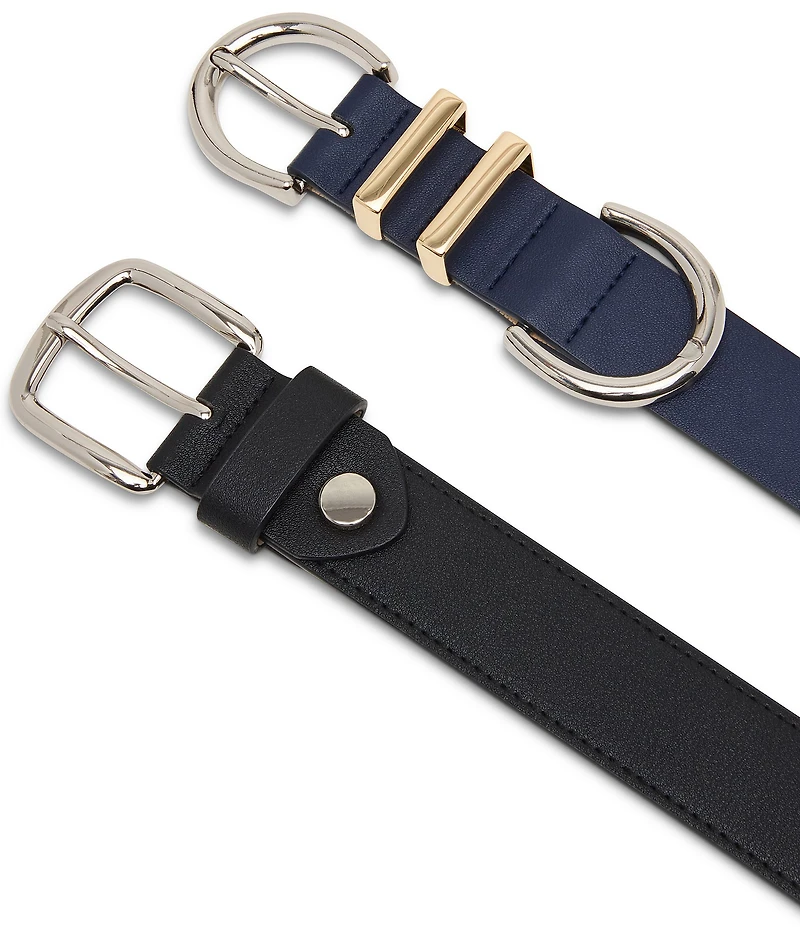Dillard's Mirrored Two Tone Keeper & Topstitched Textured Belt Set