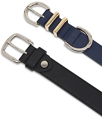 Dillard's Mirrored Two Tone Keeper & Topstitched Textured Belt Set