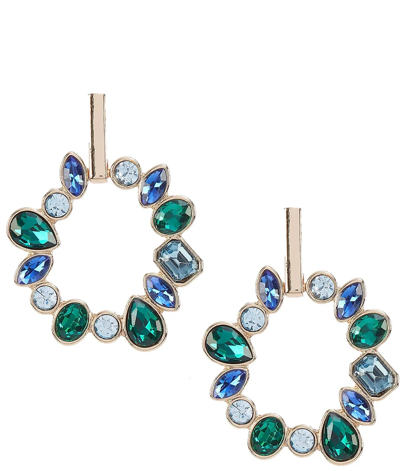Dillard's Multi Blue & Emerald Stone Organic Open Metal Orbital Drop Earrings
