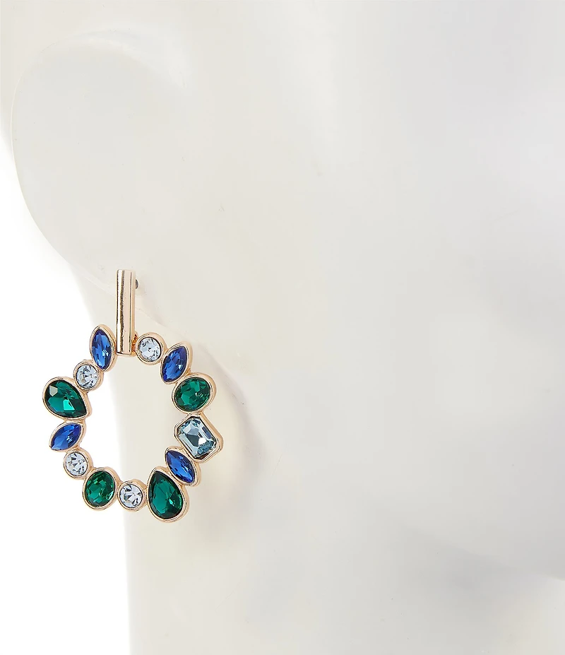 Dillard's Multi Blue & Emerald Stone Organic Open Metal Orbital Drop Earrings