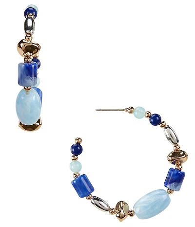 Dillard's Multi Blue Bead & Ccb Hoop Earrings