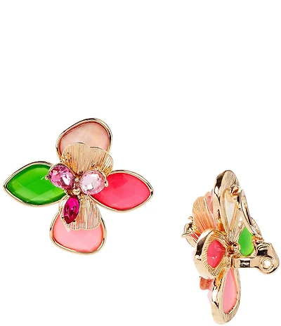 Dillard's Multi Bright Color Stone Flower Clip Drop Earrings