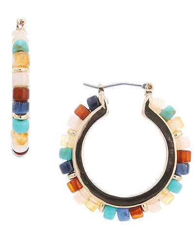 Dillard's Multi Color Seed Bead Resort Metal Hoop Earrings