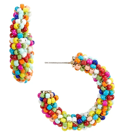 Dillard's Resort Multi Color Seed Beaded Hoop Earrings