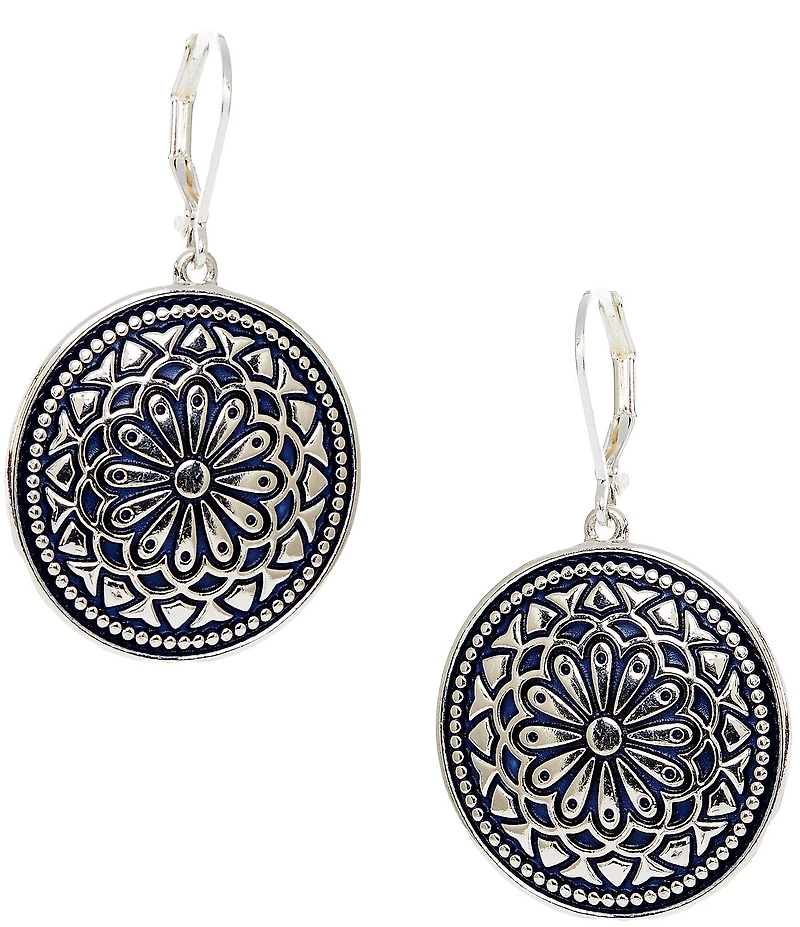Dillard's Navy Floral Mandala Round Drop Earrings