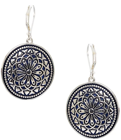 Dillard's Navy Floral Mandala Round Drop Earrings