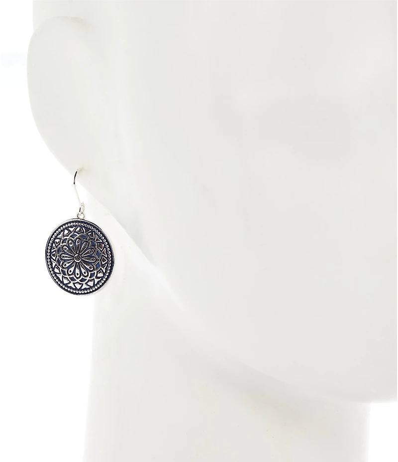Dillard's Navy Floral Mandala Round Drop Earrings