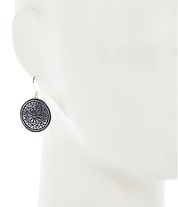 Dillard's Navy Floral Mandala Round Drop Earrings