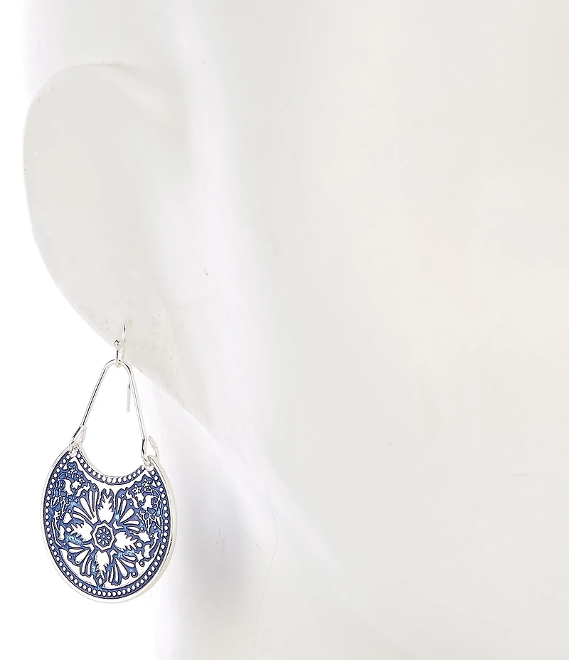Dillard's Navy Multi Texture Metal Drop Earrings