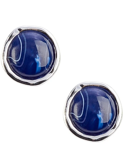 Dillard's Navy Resin Cab Organic Round Metal Clip Stud Earrings