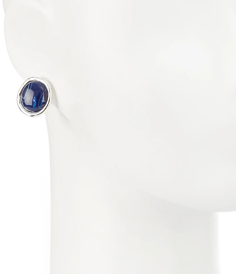 Dillard's Navy Resin Cab Organic Round Metal Clip Stud Earrings