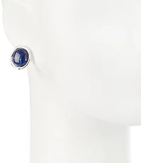 Dillard's Navy Resin Cab Organic Round Metal Clip Stud Earrings