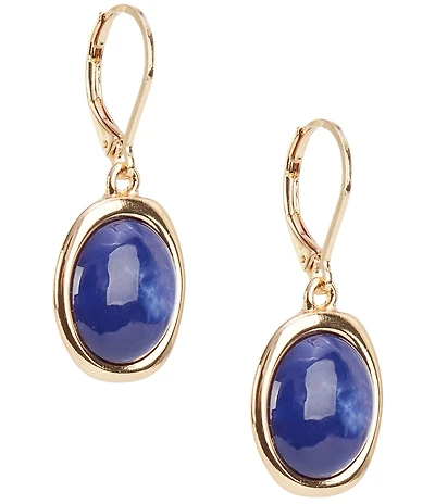 Dillard's Navy Swirl Oval Cab Organic Metal Drop Earrings
