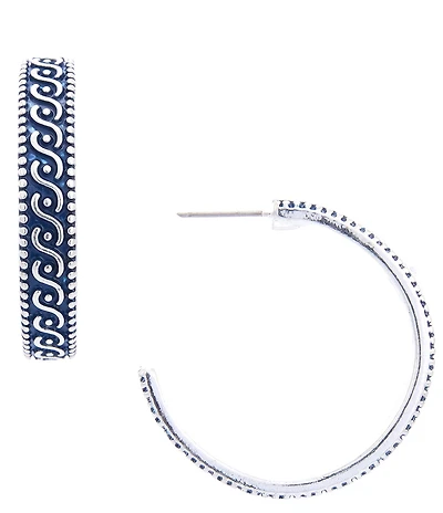 Dillard's Navy Swirl Textured Dot Edge Hoop Earrings