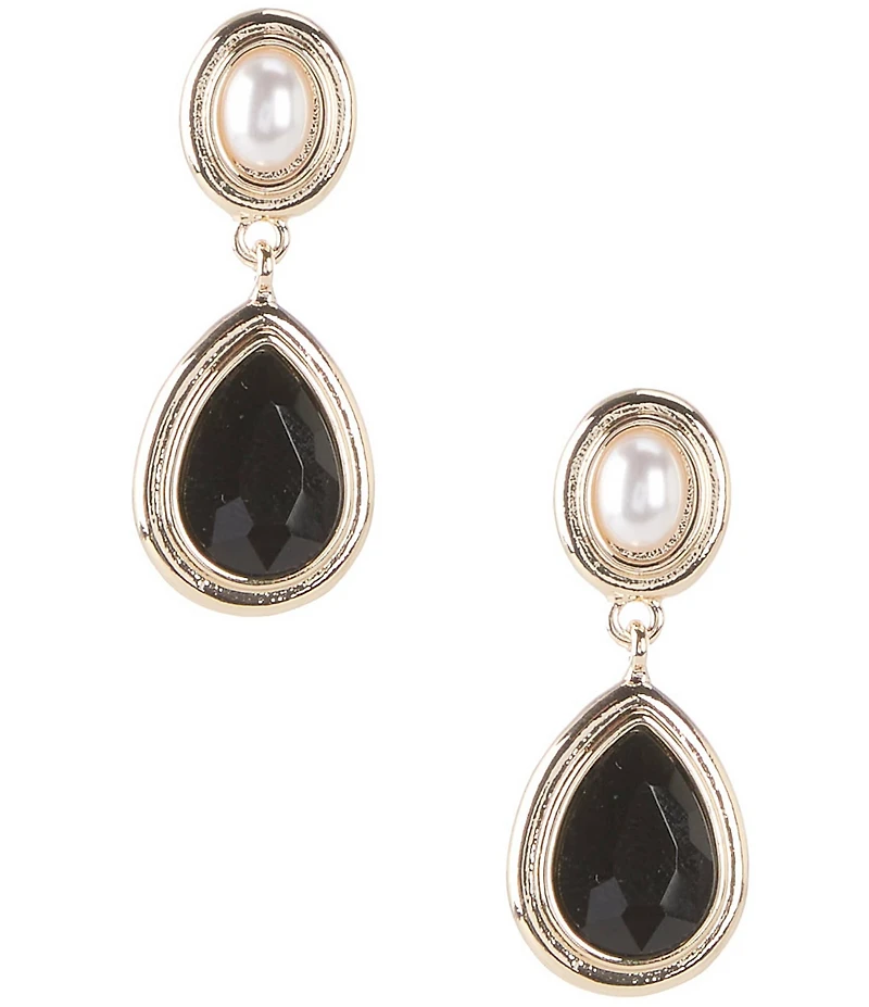 Dillard's Oval Pearl & Jet Stone Drop Earrings