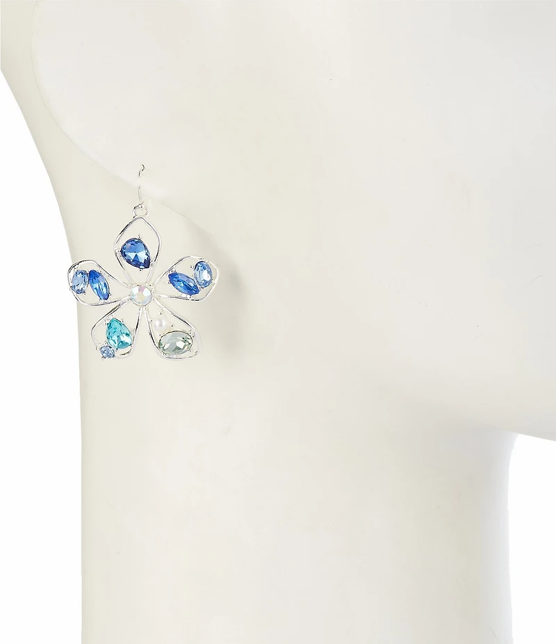 Dillard's Pearl & Multi Blue Stone Flower Drop Earrings
