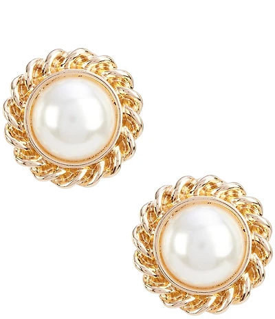 Dillard's Pearl Cab Rope Metal Edge Clip-On Earrings