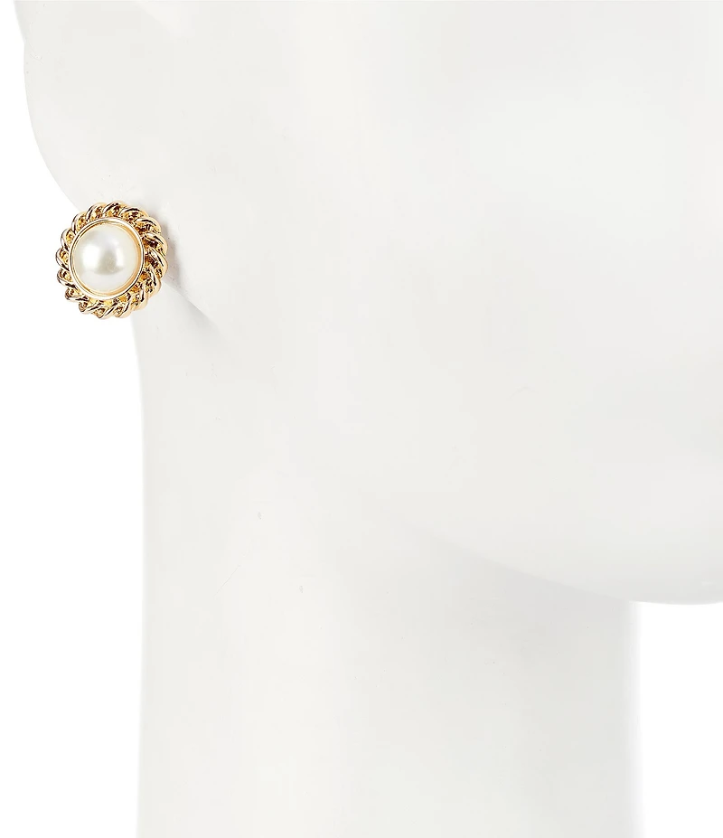 Dillard's Pearl Cab Rope Metal Edge Clip-On Earrings