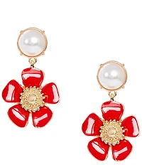 Dillard's Pearl Cabochon Enamel Flower Drop Earrings